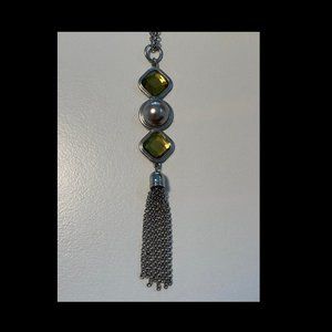 Banana Republic Long Strand Necklace - Silver/Pearl/Jade